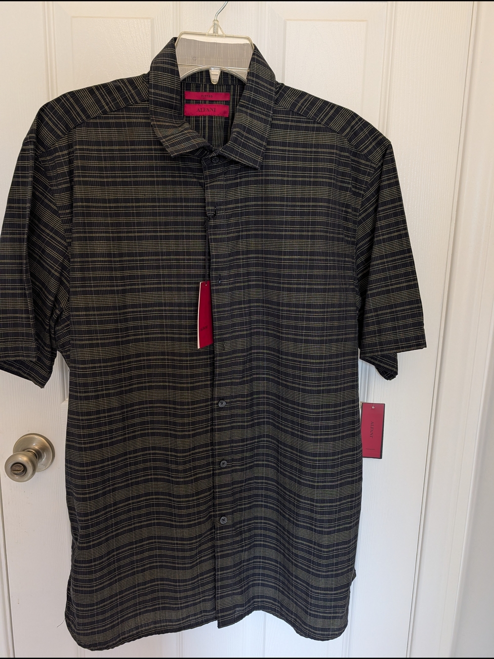 Alfani Men’s Short-Sleeve Plaid Button-Down Shirt in Black and Olive